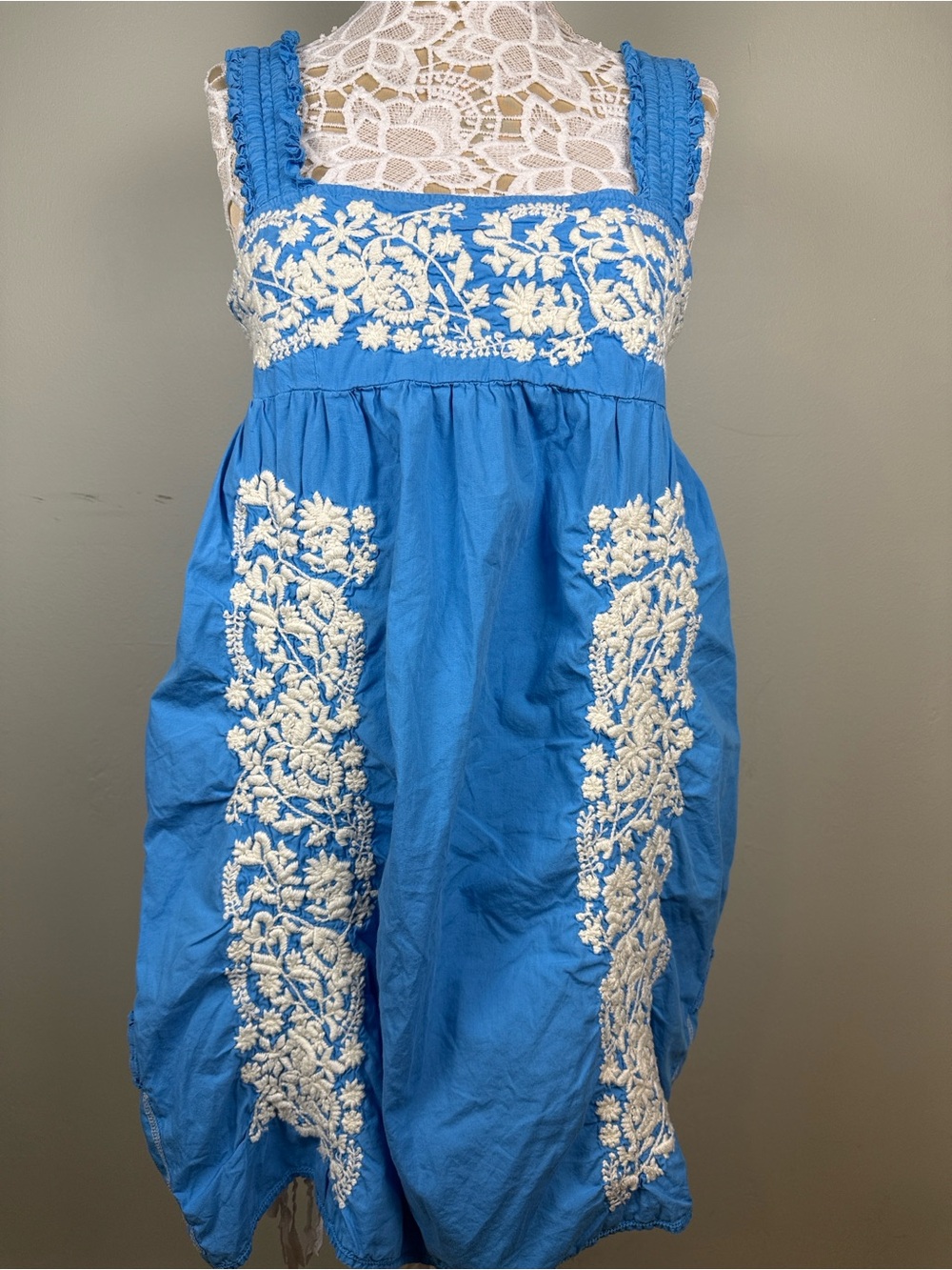 Superdry Blue Smocked Embroidered Boho Tunic Dress L EUC